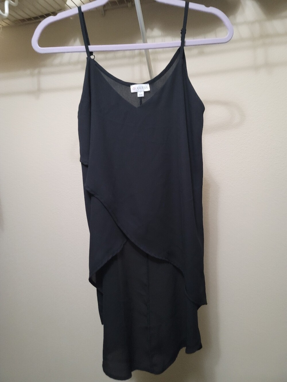 Guess Black Asymmetrical Layered Slip Top with Thin Straps